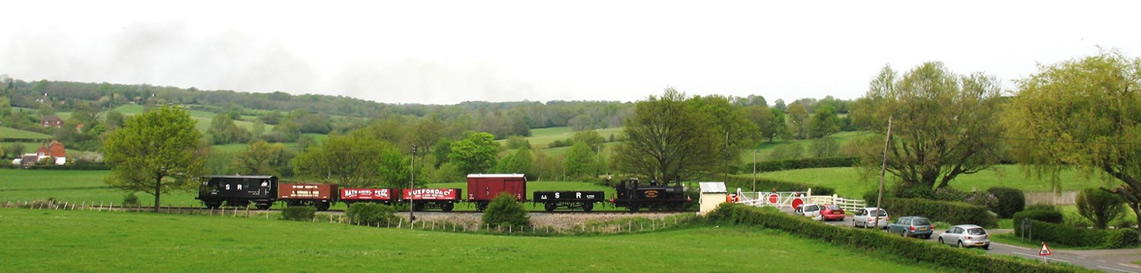 No 3 Bodiam crosses Cranbrook Road with a Tenterden-bound goods train at the K&ESR's Spring Gala on 4 May 2008. © Graham Hukins